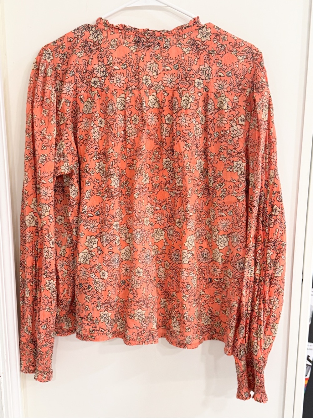 Anthropologie Ro’s Garden Coral Floral Boho Peasant Top Cotton Sz L - Picture 4 of 8